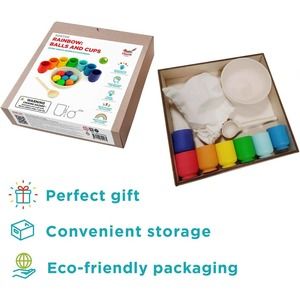 Rainbow Balls in Cups Montessori Toy Wooden Sorter Game